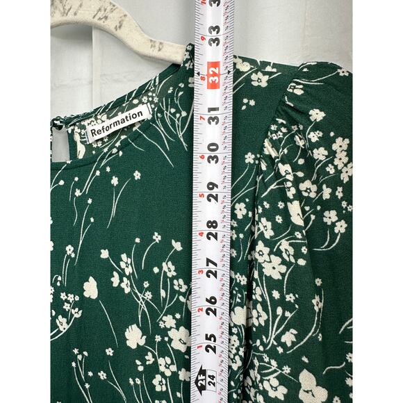 Reformation 8 Doutzen Floral Mini 3/4 Sleeve Dress Ruffle Fir & Flare Lake Green - Picture 11 of 15